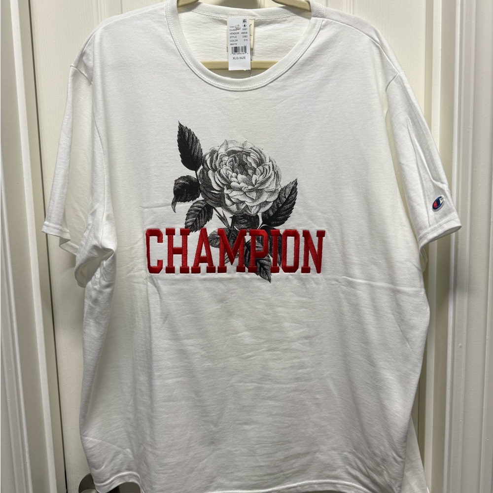 Champion White and Red Short Sleeve Tee